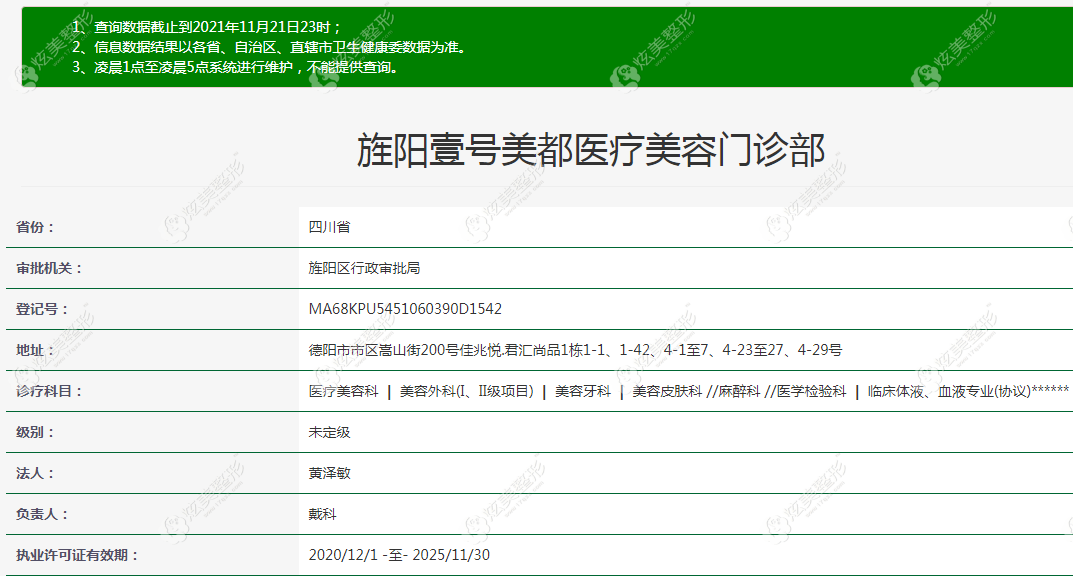 德阳旌阳壹号美都医疗美容门诊部的证书 德阳旌阳壹号美都医疗美容门诊部的证书