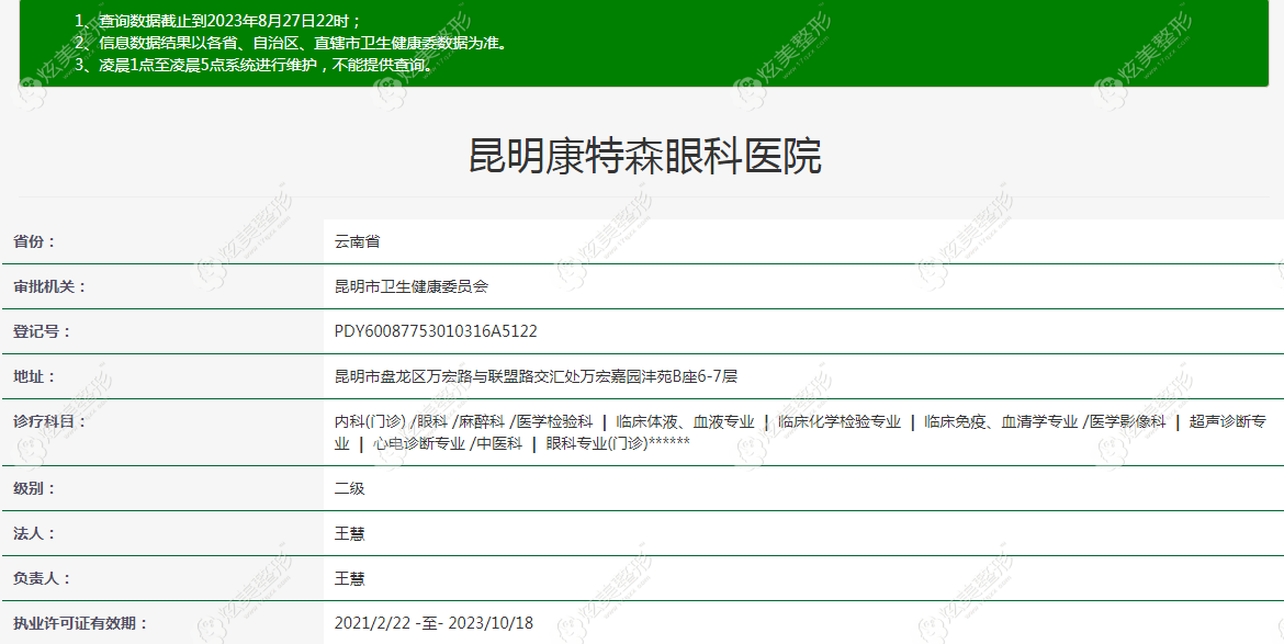 昆明康特森眼科医院医疗资质 昆明康特森眼科医院医疗资质